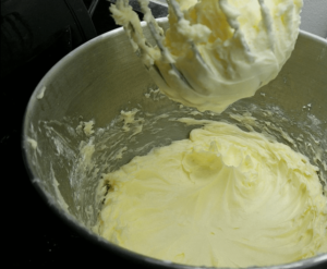 creaming butter and powdered sugar for egyptian betefour cookies recipe until light and fluffy