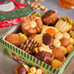 Betefour Cookies decorated with chocolate, pistachios and jam in a gift box