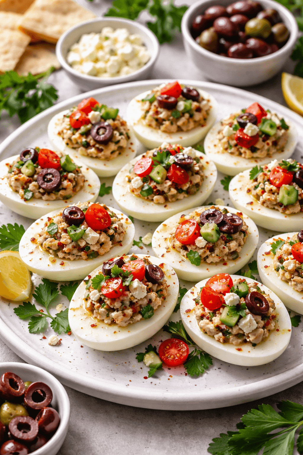 Mediterranean Deviled Eggs with Feta, Olives & Sun-Dried Tomatoes (Creamy & Flavorful)