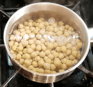 Preparing chickpeas for Egyptian Koshari