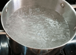 Boil water for the easy shrimp scampi pasta recipe