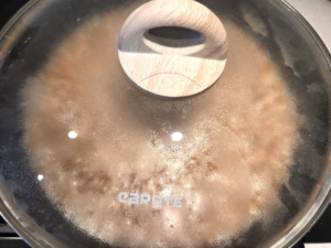 A pot of rice covered