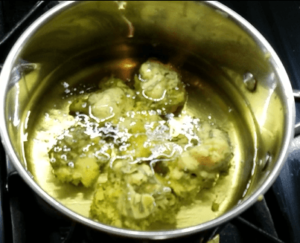 Frying vegan crispy cauliflower