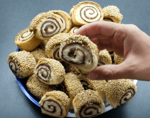 Golden date-filled pinwheel cookies
