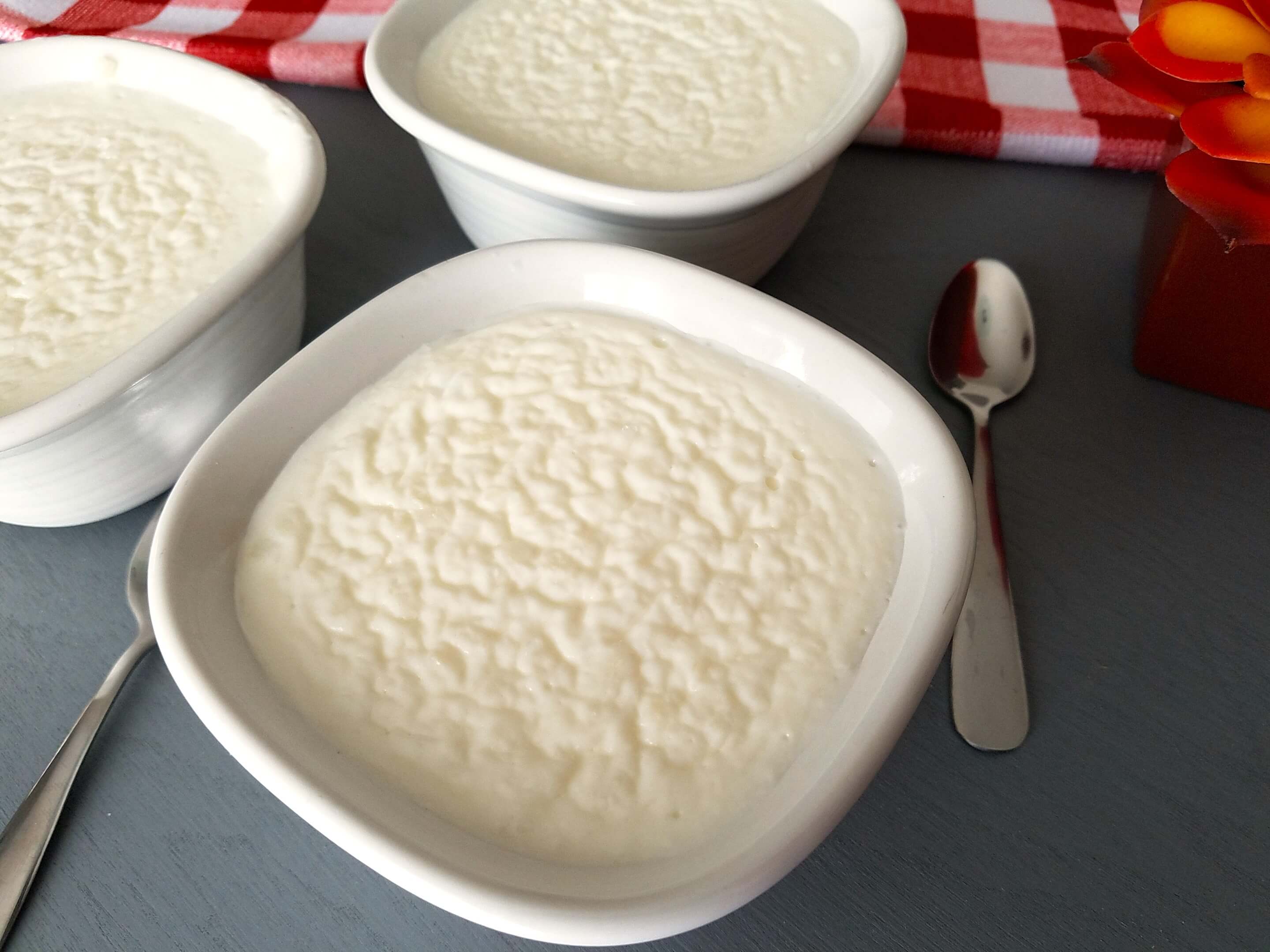 A premium close-up shot of a silky bowl of authentic Egyptian Roz Bel Laban, highlighting its thick and melt-in-your-mouth creaminess.