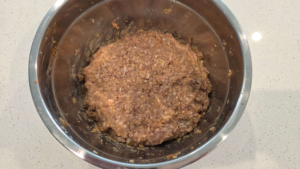 Ground beef mixed with yogurt, onion, garlic, and Turkish spices for doner kebab