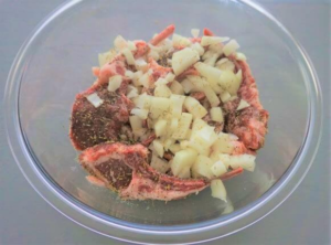 Rosemary, grated onion, white vinegar, olive oil, and spices added for a Mediterranean lamb chop marinade