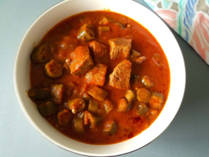 Bamya Bel Lahma Egyptian okra with tender beef in rich tomato sauce