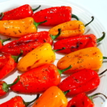 Grilled mini peppers with tender, blistered skins and charred edges