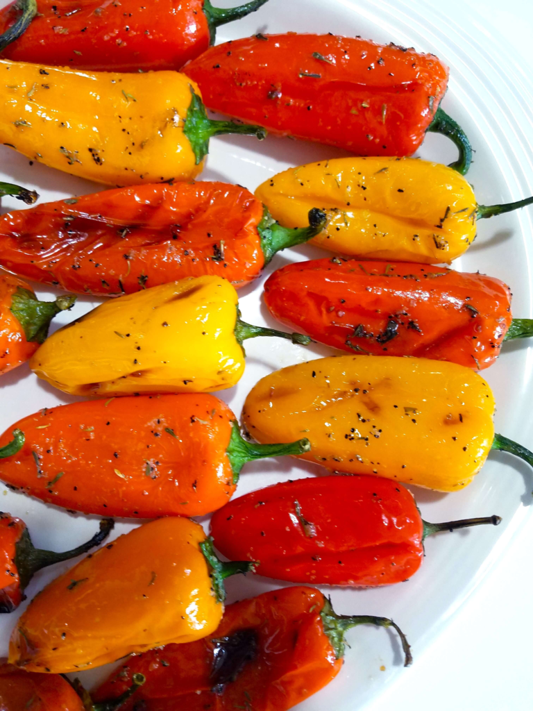 Grilled sweet mini peppers seasoned with thyme and rosemary