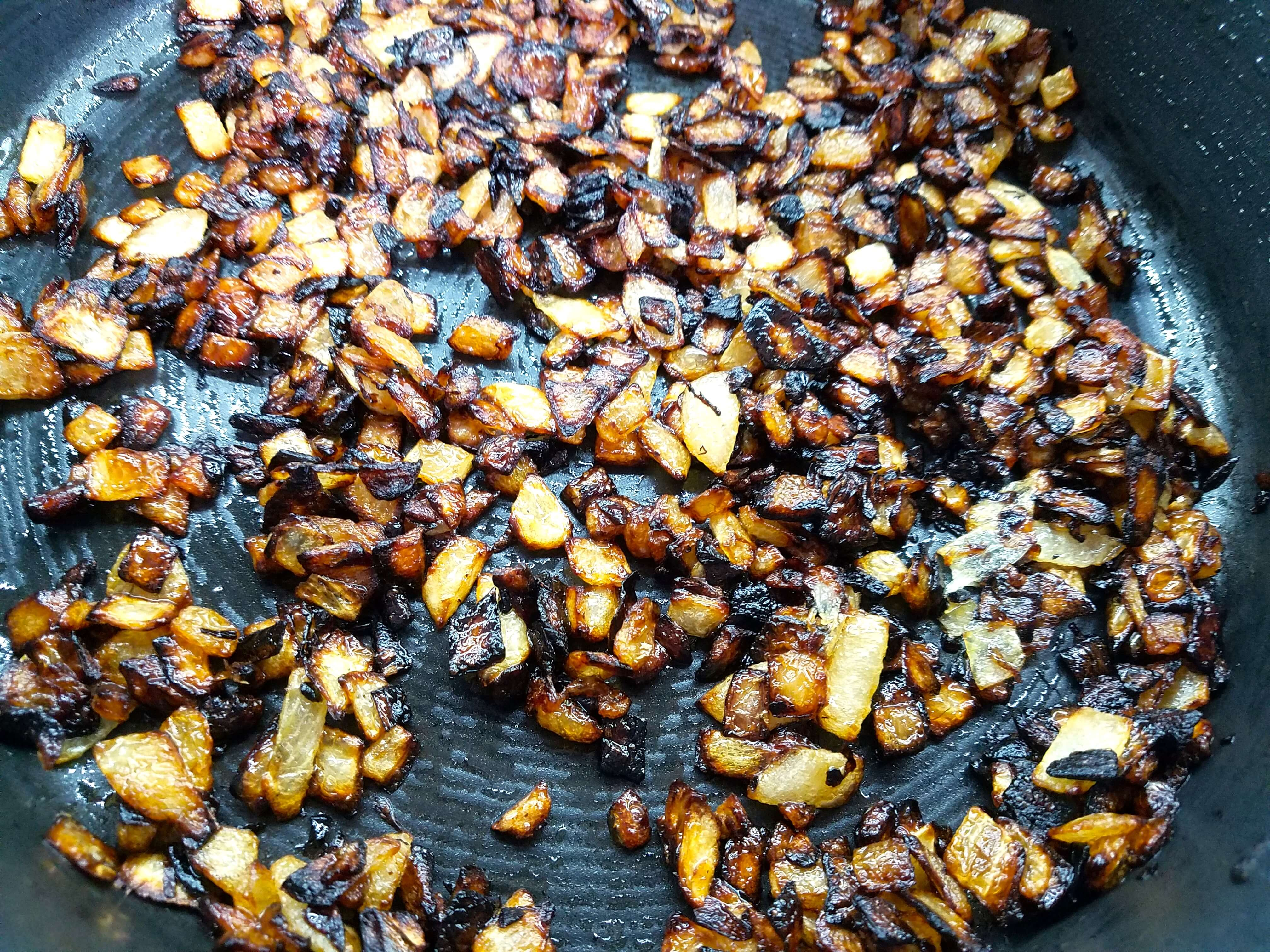 Chopped onions browning in olive oil
