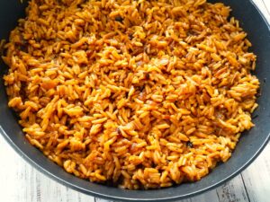 Sayadieh rice with deeply browned onions and warm spices